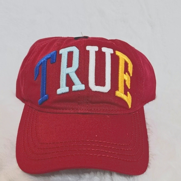 True Religion Red Burgundy Logo Adjustable Cotton Strapback Hat Cap - Picture 1 of 8